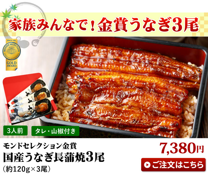 人気！国産うなぎ3尾